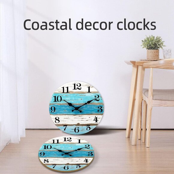Wall Clock, Beach Themed Blue Wall Clocks Battery Operated Silent Non-Ticking, 8 - Picture 6 of 9